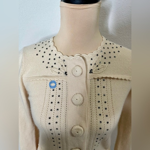 Nanette Lepore Cream Cashmere Embellished Cardigan Size Medium - Picture 4 of 7